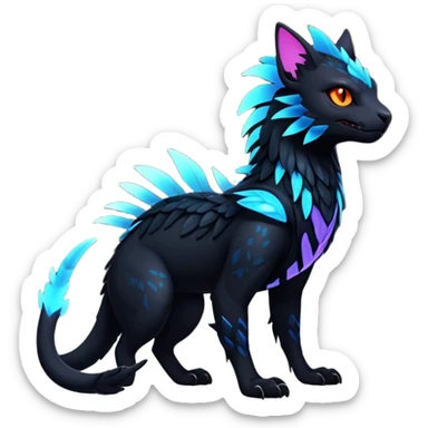 Black Dark Exotic Beaked Feathery Nocturnal Neon-glowing Abyssal Nightly Abyss-Cat-Gryphon-Salandit-Nargacuga-Silvally-Fakémon Creature (full body) sticker