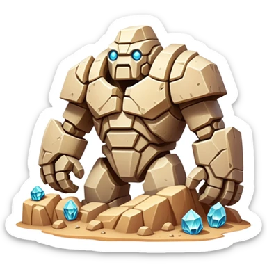 A sentient sandstone colossus with hollow chambers inside its body where rare geometric crystals grow, able to reshape its limbs and filter the desert winds through its porous form to extract moisture. sticker