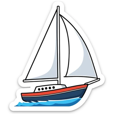 sailboat with visible rudder and white sails sticker