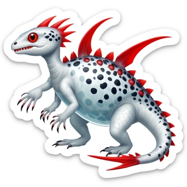 a translucent white with black belly and red eyes tropical edgy vernid-fionbri-creature with splash patterns full body sticker
