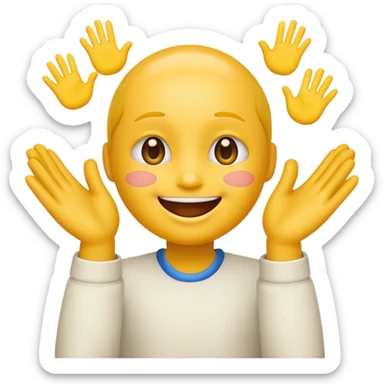 Face with person giving themselves a high five. use the standard yellow emoji with hands should be touching with visual showing a clap sticker