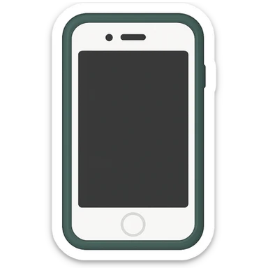 Create an image of a pure white iPhone with a dark green case, screen facing forward, in a minimalist design inspired by emoji style. The design should be clean and simple, focusing on the iPhone and case without any emojis or extra decorations. sticker