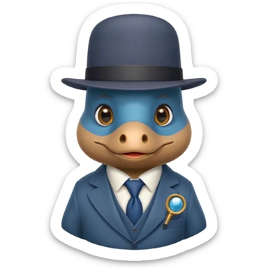 cute blue platypus with a detective hat and monocle on his eye, no  hands, looks like a platypus but blue, the hat and suit are not blue sticker
