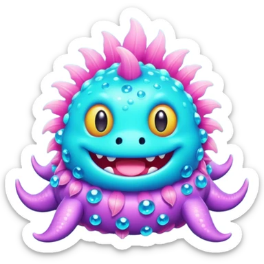 neon pastel kawaii bedazzled sea monster with fur    sticker