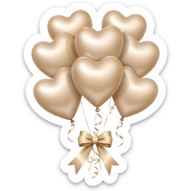 pearl-colored bow and 6 beige  metallic aesthetic heart-shaped balloons sticker
