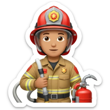 A firefighter extinguishing a party sticker
