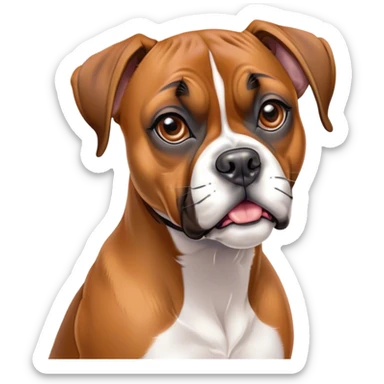Cinematic Comical Fawn Boxer dog Portrait Emoji, Head tilted dramatically with an exaggeratedly shocked or offended expression, featuring a sleek fawn Fur with a distinctive white muzzle, wide, expressive brown eyes filled with exaggerated disbelief, Simplified yet hilariously expressive features, highly detailed, glowing with a slightly sassy glow, high shine, dramatic yet playful, stylized with an air of attitude, bright and endearing, soft glowing outline, capturing the essence of a sassy and over-the-top guardian, so meme-worthy it feels like it could side-eye its way into internet fame instantly! sticker