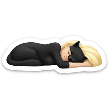 White girl blonde hair sleeping with black kitty sticker