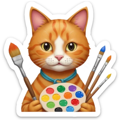 A cat holding brushes and a colour pallete because he is an artist sticker
