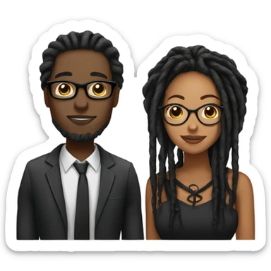 black couple with locs, male light skin with long black locs, female brown skin with glasses and BLACK locs tied up kissing sticker