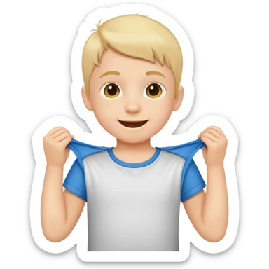 child dressing themselves, putting on a shirt, cheerful and independent sticker