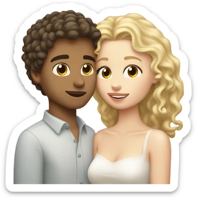 brunette shorter white girl kissing white curly blond hair taller boy sticker