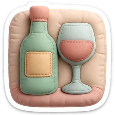icon representing the 'bottling' step in wine making process, cushion style, soft pastel colors, plush texture sticker