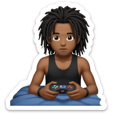 my black boyfriend in his bed with a black singlet on playing video games black dreadlocks  sticker