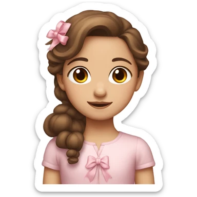 little girl with brown hair and light pink bow on the side of her head sticker