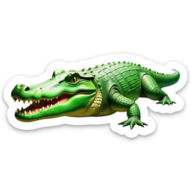 cinematic-crocodile-realistic-full-body-lounging-emoji,-massive-scaled-body-partially-submerged-in-shallow-water,-head-tilted-dramatically,-rough-green-and-brown-hide-textured-with-deep-ridges,-simplified-yet-realistic-focused-features,-highly-detailed,-glowing-with-an-almost-sarcastic-glow sticker