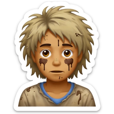 very dirty looking homeless person very very dirty and smelly looking face only, not old with stains everywhere and messy hair and lots of stains on face sticker