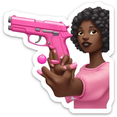 black Girl hand pink nails holding pink gun sticker