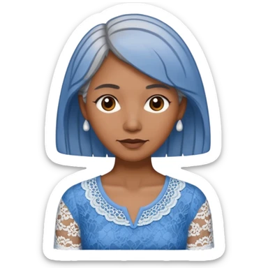 brown skinned grey haired woman with lace patterned blue top sticker