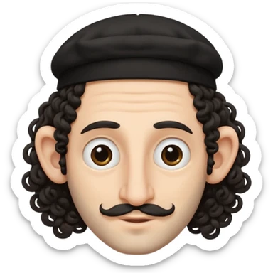 jewish jew man's face, wearing a tiny black kippah and 2 curly long hair strands near the ears, big nose, only face, no body sticker