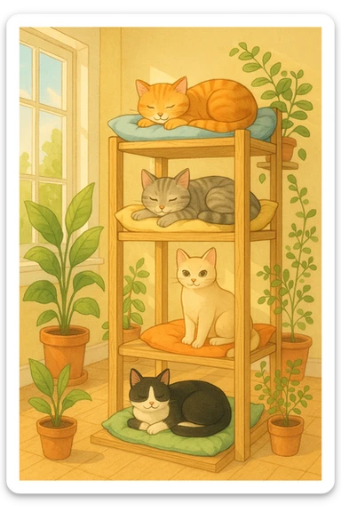 cats relaxing in a vertical playhouse sticker