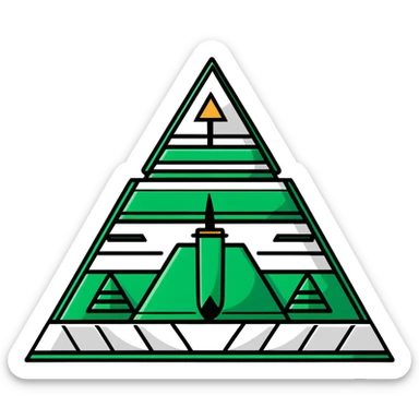 Minimalist Maya pyramid and ritual knife symbols, white and deep green only, flat design with clean lines sticker