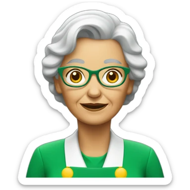 Old lady working with green mcdonalds uniform sticker