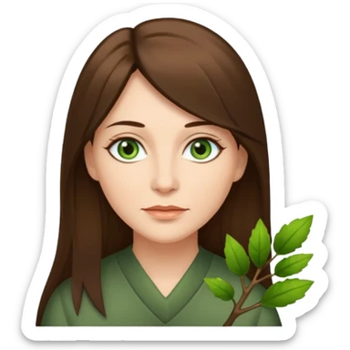 middle age woman with moss green eyes and long straight Ash-brown hair sticker