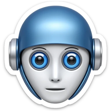tête de robot cosmonaute bleu et blanc avec des yeux plissé bleu bleu style cartoon sticker