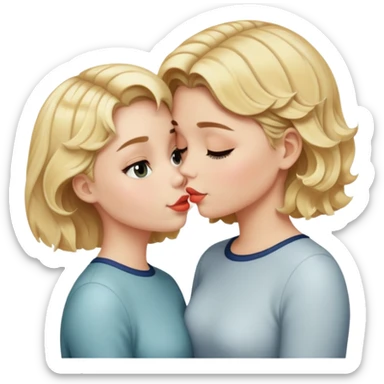 And blonde girl with short wavy hair kissing a girl with a blonde bob sticker