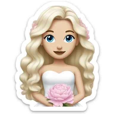 White bride with long light blonde hair and blue eyes with light pink peonies in hair white skin  sticker