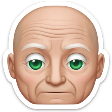 give me an emoji of a man that is white, no hair, man, old, wrinkles, green eyes

 sticker