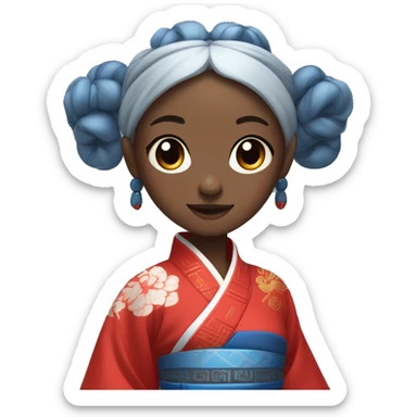 Black to blue har girl with one red eye and on grey eye with traditional Chinese clothes spinning 360 non stop sticker
