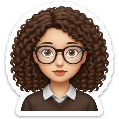 A girl has fair skin curly to wavy dark brown hair, has glasses and almond brown eyes sticker