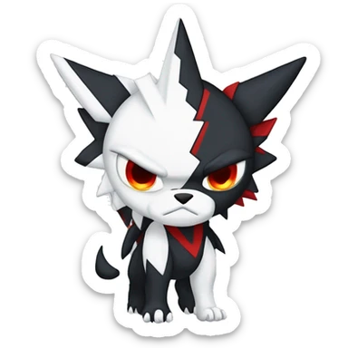 Black Cool Edgy Absol-Houndoom-Garchomp-Luxray Fakémon Digimon with Red and white Edgy markings, full body, outlined sticker