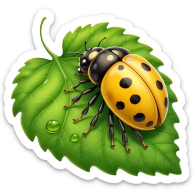  cute yellow lady bug on leaf sticker