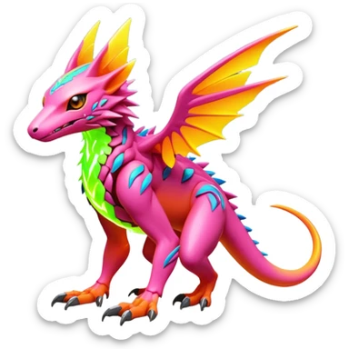 Tropical futuristic lush warm-colored modern colorful neon-colored Fakémon-Digimon-Trico-Vernid-creature sticker
