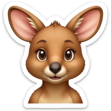 Cinematic Realistic Cute Kangaroo Portrait Emoji, Head tilted playfully and inquisitively, featuring a compact, agile build with soft, warm tawny fur and a characteristically endearing face with bright, curious eyes and perky ears, rendered with lifelike detail and natural highlights, high shine, affectionate and spirited, styled with a touch of outback whimsy, soft glowing outline, capturing the essence of a mischievous yet lovable kangaroo that seems poised to hop playfully into your arms! sticker