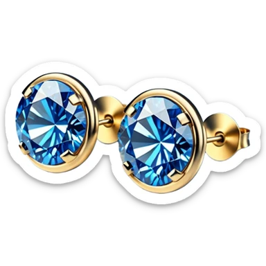 Still life 3D rendering detailed beautiful blue diamond 14k gold set of earrings sticker