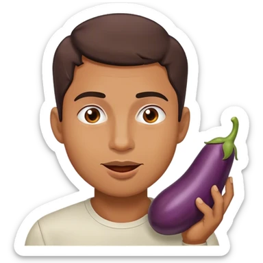 Guy eating an eggplant sticker
