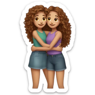 Hug two girlfriends one with long curly hair  sticker