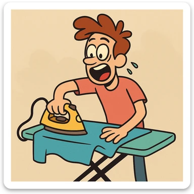 ironing board, playful cartoon style, vibrant colors, fun and lively sticker