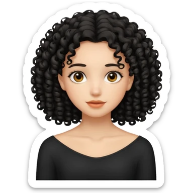 Uma garota de cabelos cacheados pretos até no ombro com o rosto harmônico e bonito, sem brincos sticker