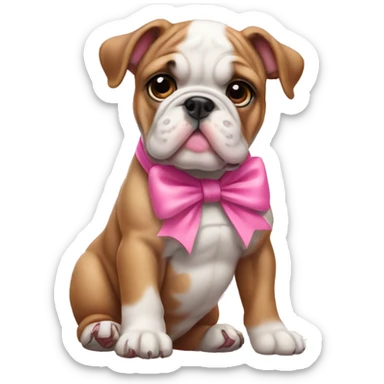 Bulldog puppy with pink bow  sticker