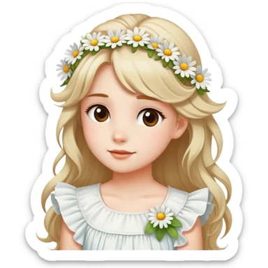  A girl with a half-up half-down hairstyle, tiny daisies in her hair, and a white ruffled top, enjoying the spring breeze. sticker