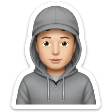 elon musk in gray hoodie full height, wear hoodie hat sticker