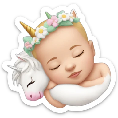Sleeping white Newborn with unicorn headband sticker
