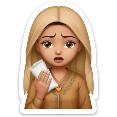 a pretty bratz fair indian girl wearing a brown pajamas, dark circles, crying, holding tissues sticker