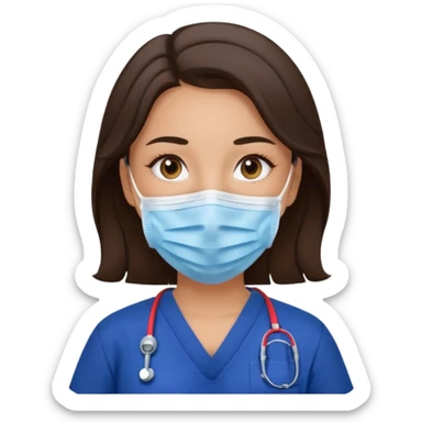 Surgical Face mask on a brunette girl in navy blue scrubs  sticker