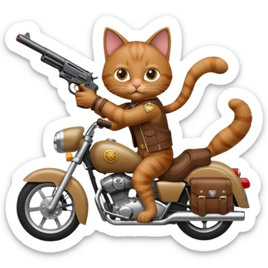 Cat on a mother cycle shooting a gun in the air sticker